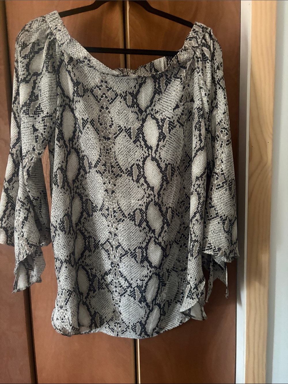 Olivaceous Black & White Snake-Print Off-Shoulder Top PTP 21”